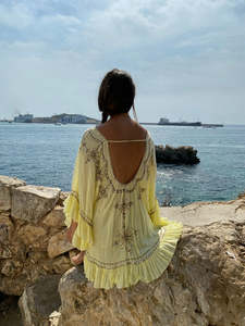 High Fashion Embroidered <b>Dresses</b> <b>Long</b> Flare <b>Sleeve</b> Designer Custom Embroidery Boho <b>Bridesmaid</b> Short Boho <b>Dress</b> - Product Image 3