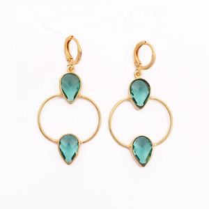 Designer Apatite Gemstone Gold-Plated Pear Shape Double Gemstone Dangle <b>Drop</b> Style Hoop <b>Earrings</b> <b>Fashion</b> <b>Drop</b> <b>Earrings</b> - Product Image 1