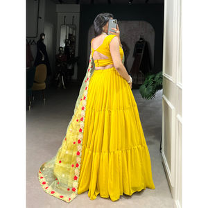 Lehenga choli อินเดียแต่งงานกับ dupatta สำหรับผู้หญิงวัสดุจอร์เจียสไตล์ดั้งเดิมสำหรับงานปาร์ตี้และฤดูกาล - Product Image 3