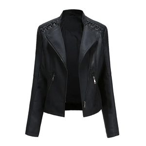 Vestes en cuir pour femmes de conception personnalisée de qualité supérieure Pakistan fabriqué avec col montant et tissu de toile en gros - Product Image 4