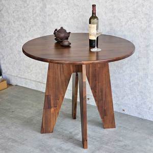 Table à manger ronde en bois d'acacia 90 cm, pieds en forme de A, assemblée, extensible, pour la maison ou le bureau - Product Image 2