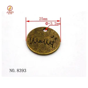 Hersteller direkt Verkauf benutzer definierte Logo Charme und Anhänger 25mm Kreis Bronze Metall Schmuck Tags für Armband Dekoration
