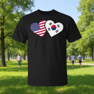 Camiseta con Diseño de Corazón con la Bandera de Corea del Sur y Estados Unidos, Negra, Unisex, Cuello Redondo, Impresión Digital, Ropa Promocional - Product Image 3