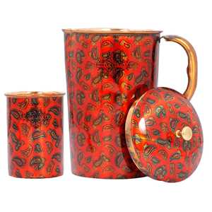 Jarra de Cobre Puro con Diseño Rojo Impreso y Vasos Promocionales - Product Image 1