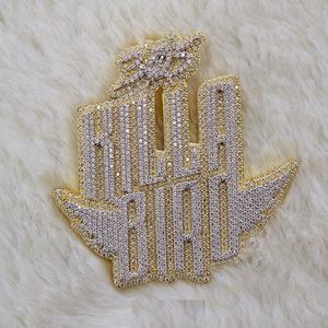 Pendentif personnalisé en argent sterling 925 plaqué or jaune 14 carats, certifié IGI, moissanite véritable taille princesse, style hip-hop - Product Image 2