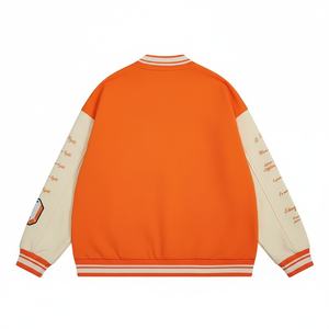 Veste Letterman oversize orange et blanc crème pour homme et sweat universitaire style bombardier vintage personnalisé pour unisexe - Product Image 2
