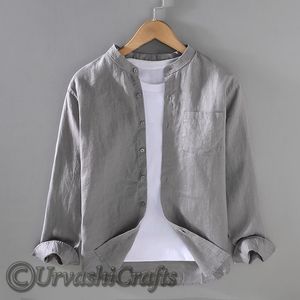 2024 último diseño de camisas de moda para hombres puro algodón Lino manga larga ecológico primavera otoño camisas casuales para hombres OEM - Product Image 2