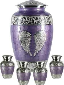 Grande urne funéraire violette avec 4 souvenirs pour cendres humaines Urnes décoratives sculptées à la main pour cendres adultes Femmes et hommes - Product Image 5