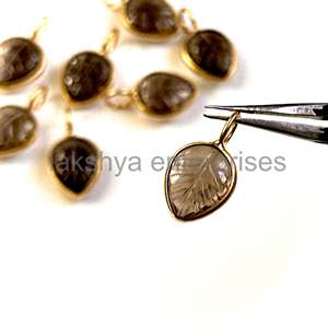 Piedra de cuarzo ahumado natural talla de hoja 925 dijes de plata esterlina 10x8mm Ajuste de bisel de oro Vermeil colgantes de piedras preciosas talladas - Product Image 3