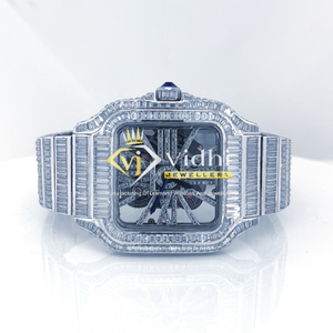 2024 Top luxe hommes glacé VVS Moissanite affaires Sport montre à la main titane or blanc verre analogique diamant acier inoxydable - Product Image 2