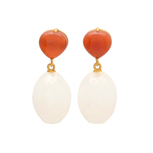 Nouvelle arrivée Boucles d'oreilles rondes élégantes dorées avec boucles d'oreilles en pierres précieuses de chaceldony orange et blanc par Gemstone - Product Image 1
