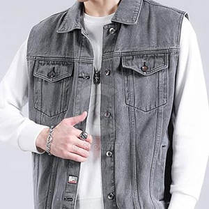 Personalizado Nuevo Diseño Hombres Jeans Chaleco Color Sólido Hombres Jeans Chaleco Streetwear Transpirable Hombres Jeans Chaleco - Product Image 5