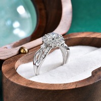 Bague Moissanite Halo Fleur 6,5 mm Couleur D Triple Excellent Cut en Argent Sterling S925, Bande Ouverte Réglable