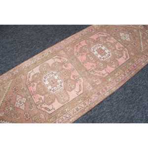 Alfombra de 3.4x9.3 pies, Alfombra Turca Vintage, Alfombra Geométrica Marrón - Product Image 2