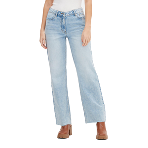 Nouveau élégant de haute qualité taille moyenne avant plat coupe régulière jean confortable lavé Denim pantalon printemps femmes exportation Bangladesh - Product Image 2