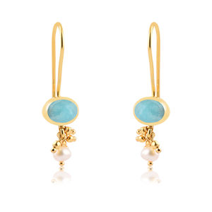 Pendientes de Plata de Ley 925 chapados en oro de 18 quilates Pendientes de aro de colección de piedras preciosas de amazonita natural con forma de gancho para regalo - Product Image 1