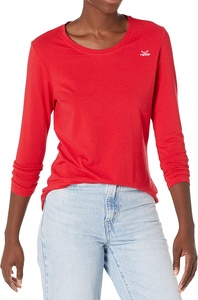 T-shirts rouges pour femmes sur mesure, t-shirts pour femmes bon marché, vêtements décontractés, tissu doux, t-shirts à manches longues - Product Image 5