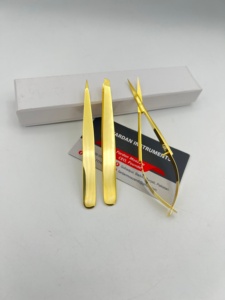 Pince à épiler sourcils en or 24 carats, pointe biseautée épaisse avec ciseaux à ressort, lame tranchante, logo personnalisé, ciseaux à sourcils - Product Image 5