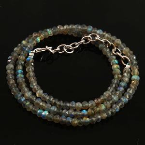 Collier en argent sterling avec perles facettées de labradorite naturelle, rondelles bleues chatoyantes, 17 pouces, bijoux en pierres précieuses faits à la main pour enfants - Product Image 1
