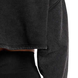 Pull court personnalisé pour femmes hauts 100% coton à manches longues sweat à capuche lavé respirant automne Streetwear pour l'hiver avant imprimé - Product Image 5