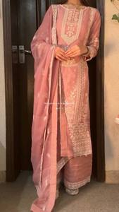 EXCLUSIVO Modern Regular Fit 3 piezas Plazzo Set Dupatta Secuencia Bordado Trabajo Secado rápido Diwali Fiesta Graduación Playa - Product Image 2