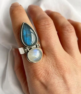 925 Sterling Silver Bohemian Ring with Natural Labradorite & Moonstone <b>Handcrafted</b> Christian Religious Fashion <b>Jewelry</b> Wholesale - Product Image 6