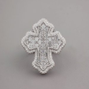 Luxury <b>Cross</b> <b>Ring</b> Iced Out 925 Sterling <b>Silver</b> Baguette Cut Moissanite Sparkling Hip Hop Bling Statement <b>Ring</b> For Party Wear - Product Image 1