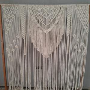 Tapiz de Macramé Grande para Pared, Estilo Bohemio, de Algodón y Ratán, Decoración de Lujo Art Deco con Marco, Patrón Vertical para Fondo de Boda, Decoración del Hogar - Product Image 1