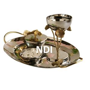 Bandeja de servicio de metal con acabado personalizado de diseñador atractivo con asas para bandeja de servidor de alimentos de desayuno - Product Image 4