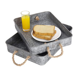 ถาดเสิร์ฟชาพร้อมที่จับเชือกถาดเสิร์ฟชากาแฟสไตล์บ้านไร่แบบใหม่ทำด้วยมือ - Product Image 1