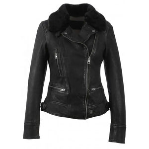 2025 OEM para mujer, chaqueta de motorista de cuero auténtico, chaqueta de oveja de cordero, chaqueta de cuero de motorista genuino de moda informal ODM - Product Image 6
