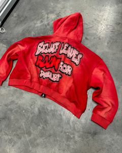 Custom Zip up DTG Impresión de logotipo Invertida Stich Vintage Distress Sun Faded Raglan Sleeves Acid Wash Distress Hoodie - Product Image 3