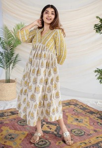 Vestido de fiesta largo con estilo de algodón hecho a mano indio, regalo de novia con estampado floral, vestido de moda personalizado para mujer, ropa de verano - Product Image 3