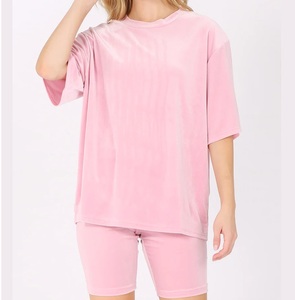 Top Selling Good Quality <b>Pink</b> Color O-Neck T-Shirt & Short Set Sweat <b>Suit</b> Breathable 2 Pieces Yoga Tracksuit Gym Wear Summer Set - Product Image 1