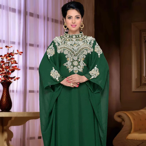 Green embroidered georgette islamic <b>kaftan</b> - Product Image 1