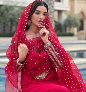 Nouveau concepteur vêtements de fête de mariage de haute qualité lourd Georgette entièrement fil broderie travail haut et Palazzo avec Dupatta - Product Image 2