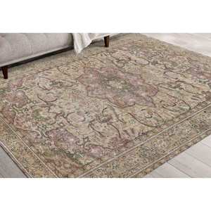 Tapis anatolien rose : style turc vintage, décoration pour entrée et salon, tapis fin non tissé - Product Image 3