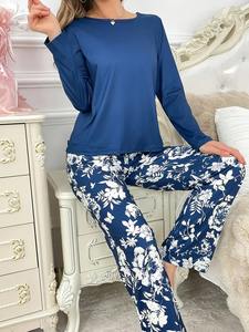 Conjunto de pijama de tela de fibra sedosa con estampado Digital de lujo para mujer, pantalones largos de manga larga transpirables para el verano - Product Image 6