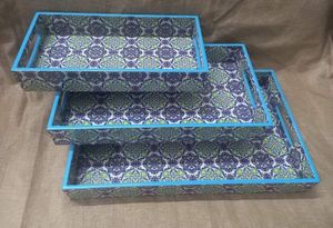 <b>Promotion</b> Gifts Wholesale Customized Coffee Tea <b>Table</b> Serving Platter Gold Color Wood Bamboo Tray Large Serving Tray with Handle - Product Image 5