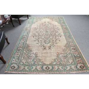 Tapis traditionnel en laine bleu beige 5.7x9.5 pieds classique turc Rectangle rayé motif salon tapis Latex pour maisons 4m - Product Image 1