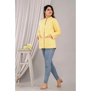 เสื้อแจ็คเก็ตผ้าฝ้ายน้ำหนักเบาสำหรับผู้หญิง สีเหลือง ลายพิมพ์-SHKL1023 - Product Image 4