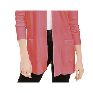 Cardigan Aperto Rosa Casual da Donna, Taglia Grande, in Lana e Acrilico, per Inverno e Primavera, Lungo con Decorazione a Bottoni - Product Image 3