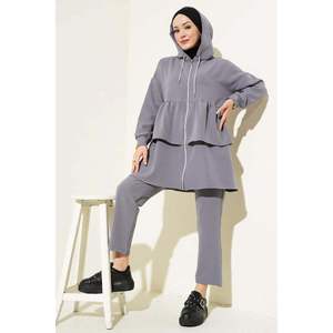 Costume gris à double boutonnage avec volants et fermeture éclair, tailles M-2XL TR - Product Image 1