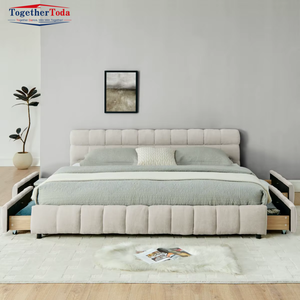 เตียงขนาดคิงไซส์ทันสมัยผ้ากำมะหยี่นุ่มพร้อมโครงสร้างไม้ทันสมัยเฟอร์นิเจอร์ห้องนอน - Product Image 4