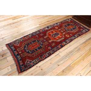 Turkish Vintage <b>Runner</b> Rug 3.6x10 ft, <b>Red</b> Blue Plants & trees Rug - Product Image 2
