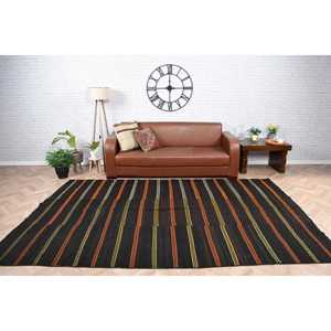 พรมขนาด 6.4x10.2 ฟุต, พรมตุรกีโบราณ, พรมคิลิมลายปะติดสีดำ - Product Image 1