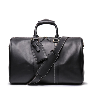 Sac de voyage pliable en cuir véritable avec fermeture à glissière, sangle réglable, durable et portable pour les voyages - Product Image 1