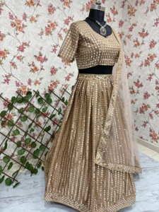 Vente en gros orné papillon Net Lehenga Choli brillant Goldan couleur dentelle bordure paillettes broderie indien pakistanais vêtements - Product Image 4