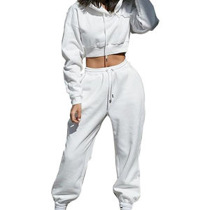 Combinaison de jogging personnalisée de haute qualité à épaules tombantes Ensemble de survêtement de fitness à capuche avec fermeture à glissière logo motif uni pour l'hiver - Product Image 2