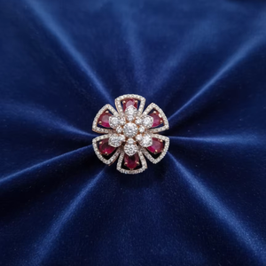 แหวนเพชรโมอิสซาไนต์เงินแท้ 925 คุณภาพพรีเมียม ประดับด้วยพลอยสีแดง - Product Image 1